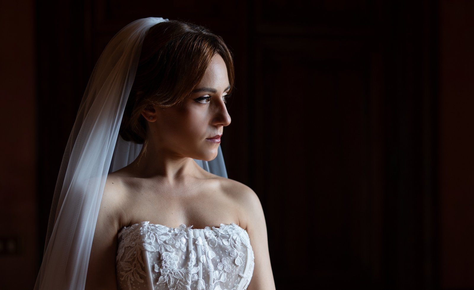 Newlyweds in soft, golden light